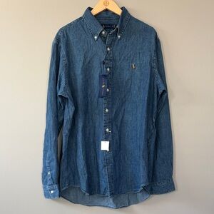 NWT Polo Ralph Lauren Denim Button Down Shirt Size XL Cotton Blue